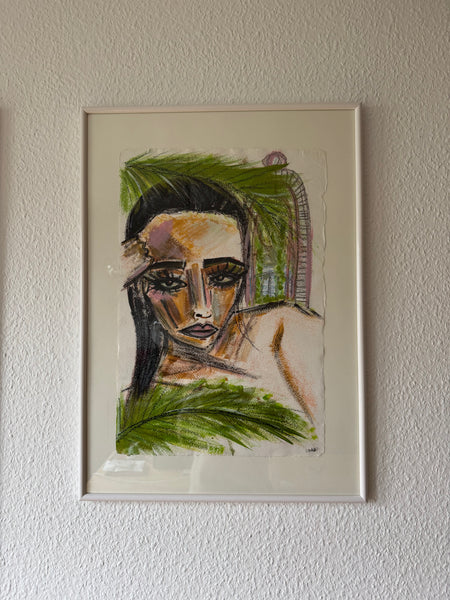 "all she does is beach" - Art on paper, framed
