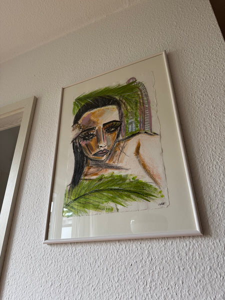 "all she does is beach" - Art on paper, framed