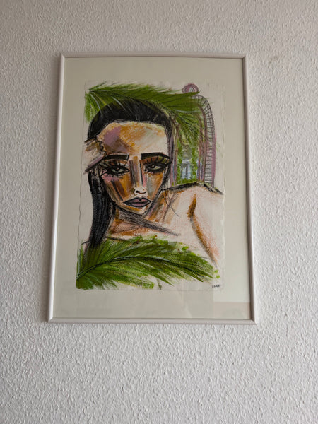 "all she does is beach" - Art on paper, framed