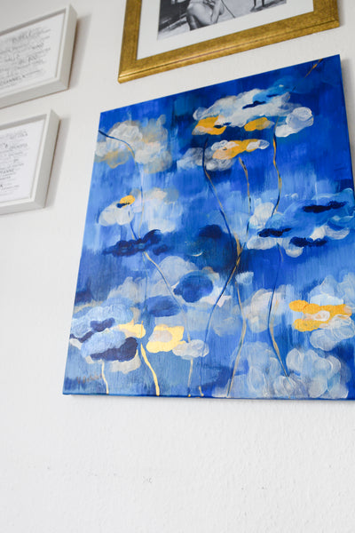 kunst auf Leinwand, Leinwand, großes Gemälde, Bild, Acryl, gold, hellblau, blue, white, weiß, blau, sky, himmel, abstrakt, abstract, interior art, art, interior decor, Canvas, art for sale, kunst zum verkauf, Kunstkauf, junge Künstler, colours, colourful, unique, unikat, original, kunstverk