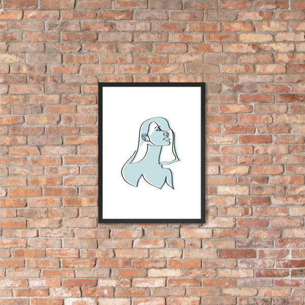 Blue, hellblau, blau, weiß, art, arty, print, printshop, print, poster, plakat, frame, framed, schwarzer rahmen, frau, beauty, onelineart, lineart, illustration, designer, designers aus Deutschland, kaufen, drucke kaufen, interior decor art, einrichtungsidee, Einrichtung, wall art, wand, wand schön machen, zuhause Alternativen Text bearbeiten  Alternativen Text bearbeiten